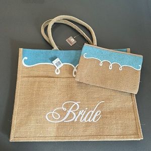 Jute Bride Beach Tote with Matching Pouch